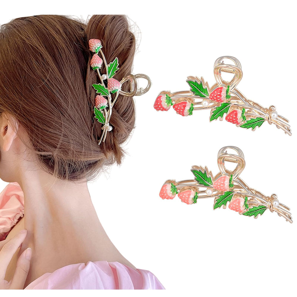 ITingstere front view of strawberry clips showing color and design with wearable charm