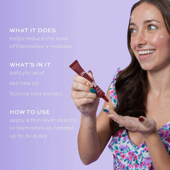 ITK applied on cheek spot demonstrating targeted blemish coverage and quick action