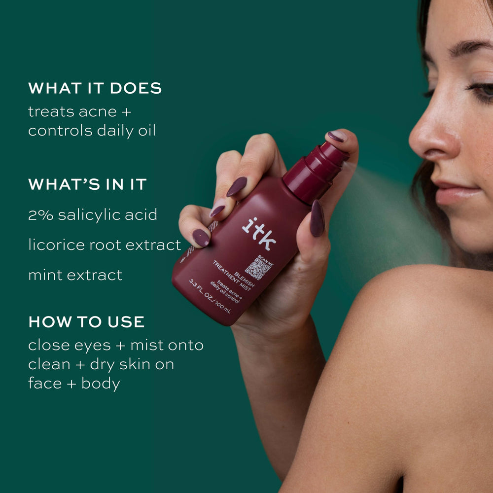 ITK mist used as facial spot treatment showing precision and non-greasy finish