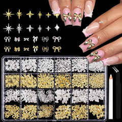 ITPOYOL front packaging showing gold and silver nail charms and included tools for easy choice