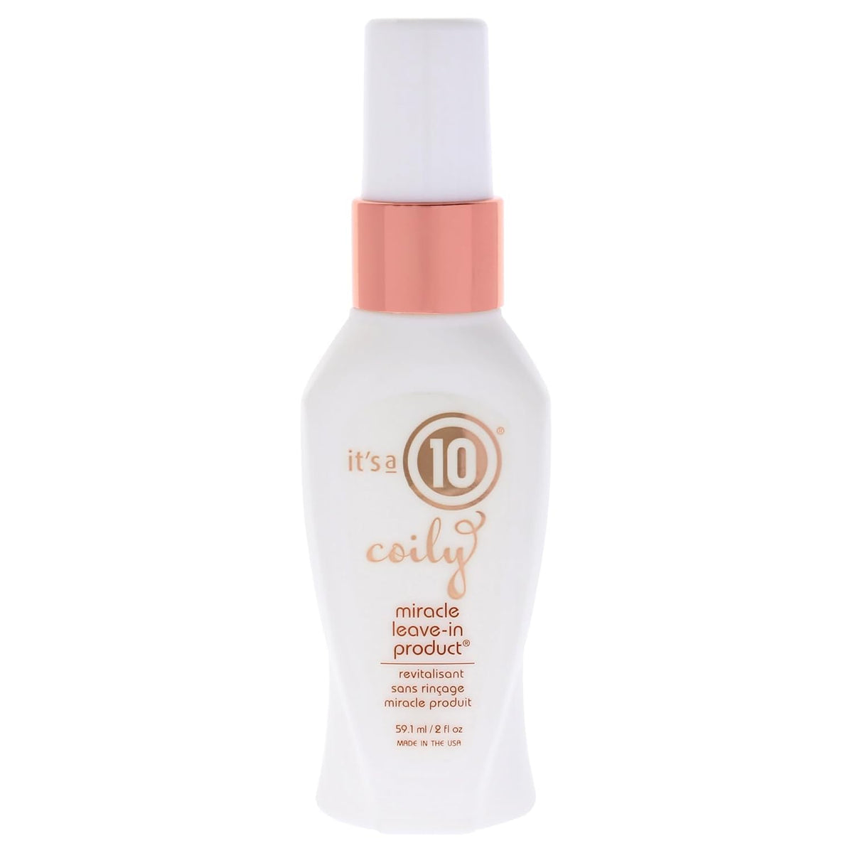 It's a 10 Coily Miracle Leave-In front bottle showing label and compact 2 oz size for travel