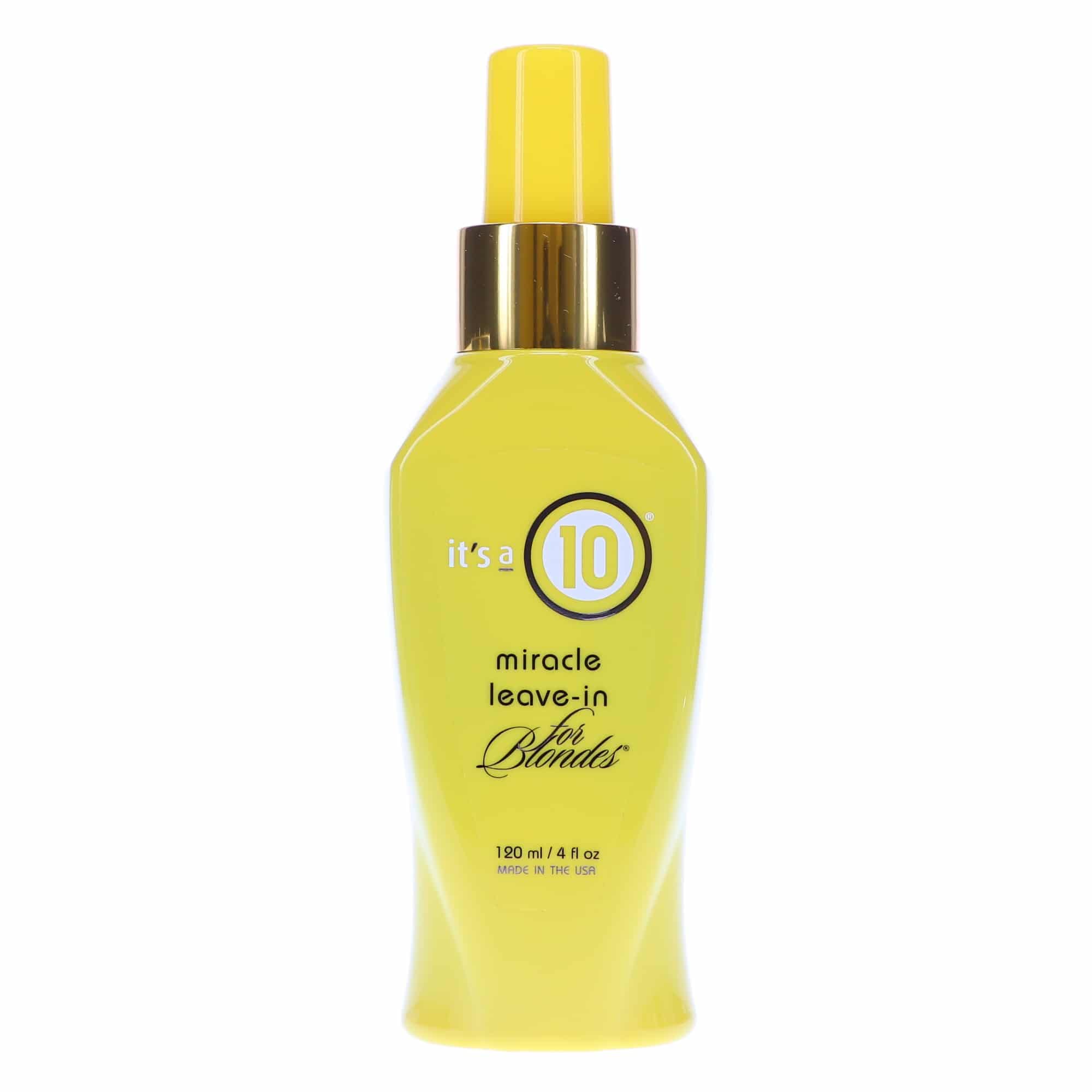 It's a 10 front packaging showing 4 oz bottle and label for travel-friendly shine