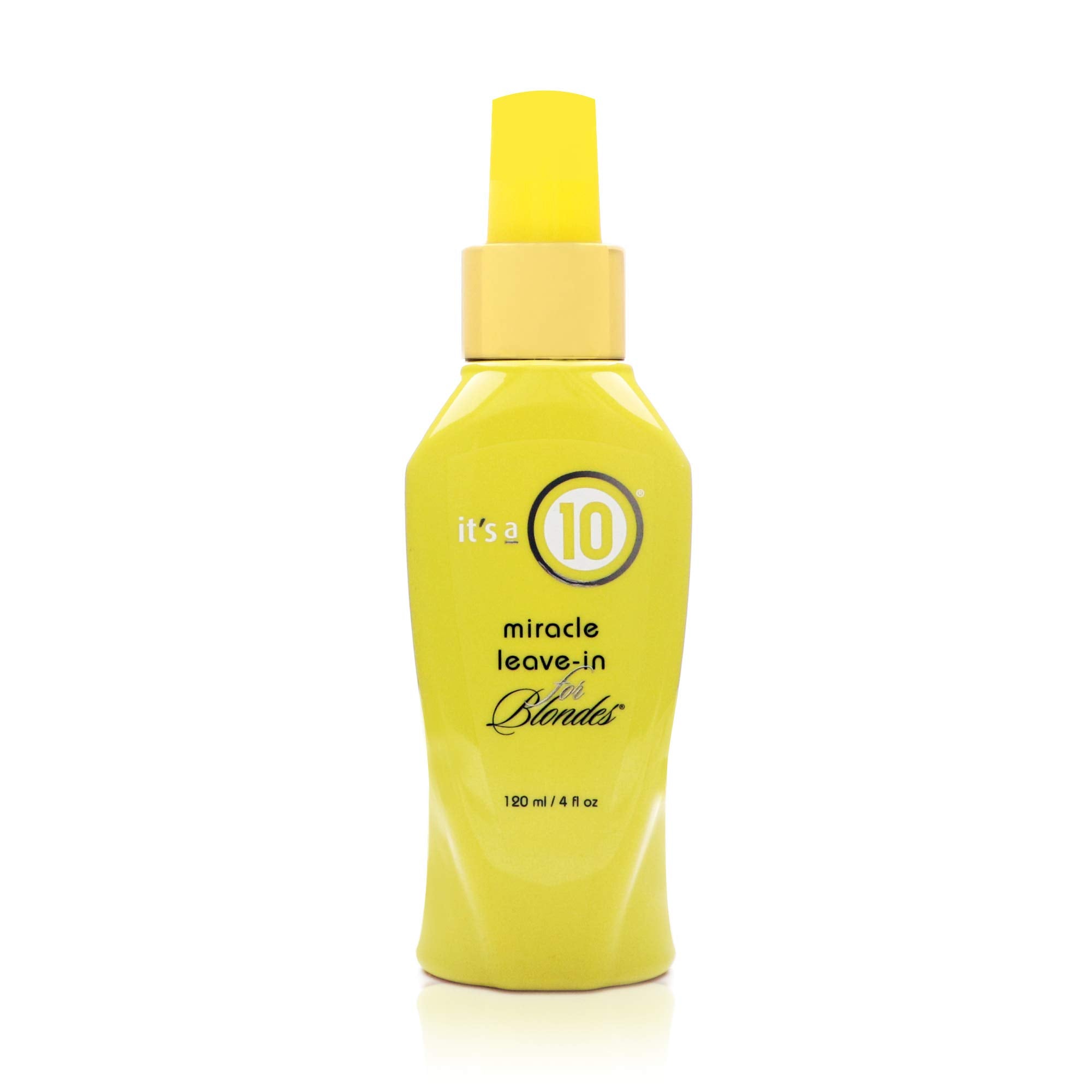 It's a 10 Haircare front bottle showing label and compact travel size benefit