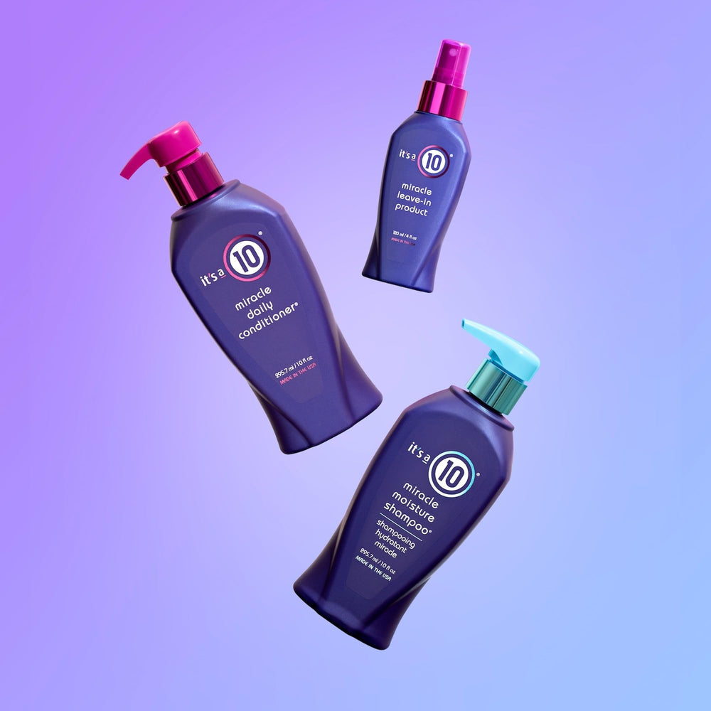 Post-styling smooth hair using It's A 10 Miracle Leave-In showing reduced frizz and shine