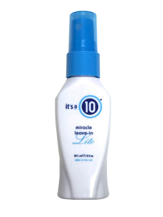 It's A 10 Miracle Leave-In Lite front packaging showing compact travel bottle and label for convenient shine