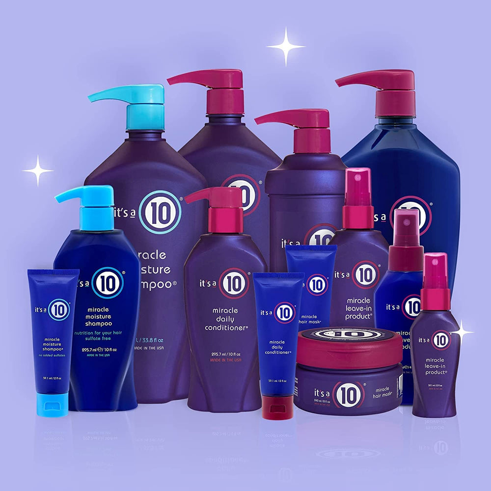 It's a 10 Haircare shampoo in-shower lifestyle shot showing effortless lather benefit
