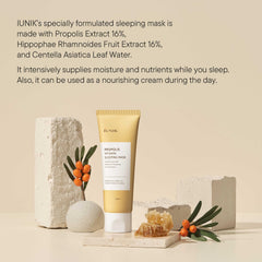 IUNIK propolis ingredient display indicating antioxidant-rich nourishment