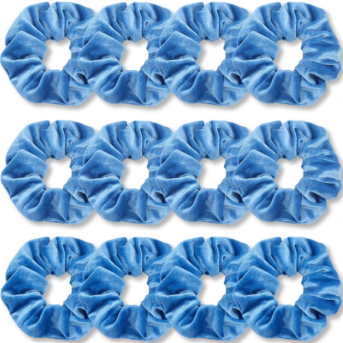 IVARYSS scrunchies front pack showing all twelve azure blue bands and value packaging