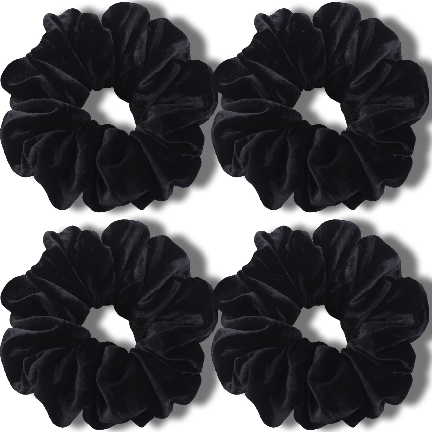 IVARYSS black scrunchies pack front view shows four jumbo bands and classic look