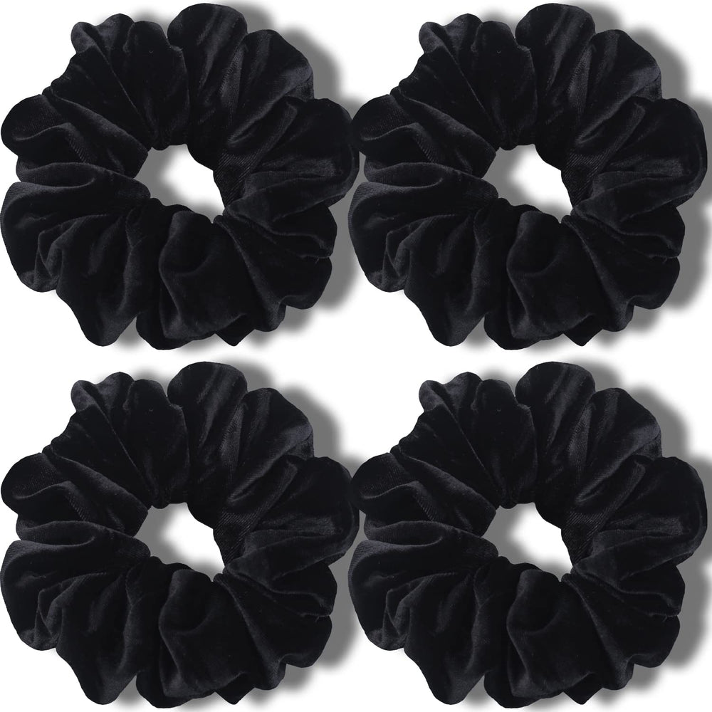 IVARYSS black scrunchies pack front view shows four jumbo bands and classic look