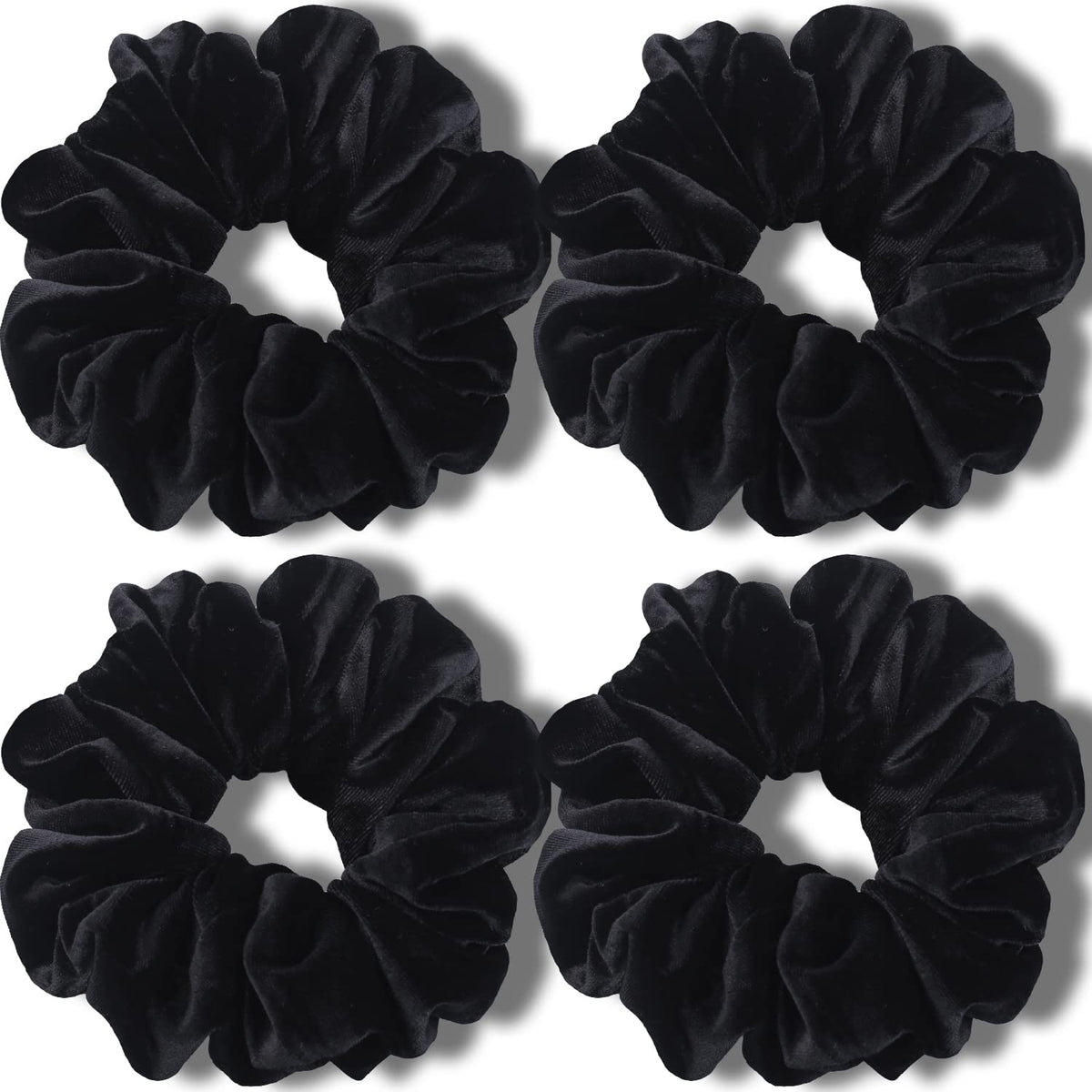 IVARYSS black scrunchies pack front view shows four jumbo bands and classic look