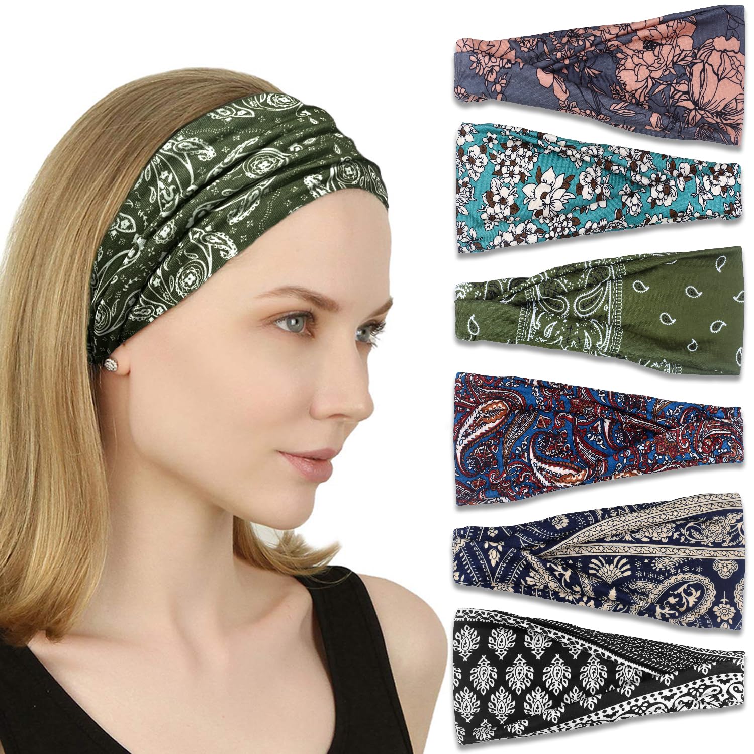 IVARYSS front view of six-pack headbands showing colors and fit benefit