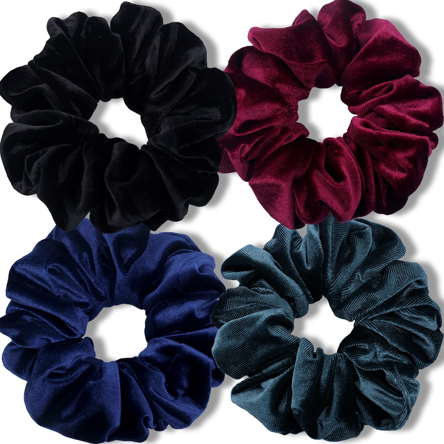 IVARYSS front view of four-pack scrunchies showing dark colors and packaging benefit