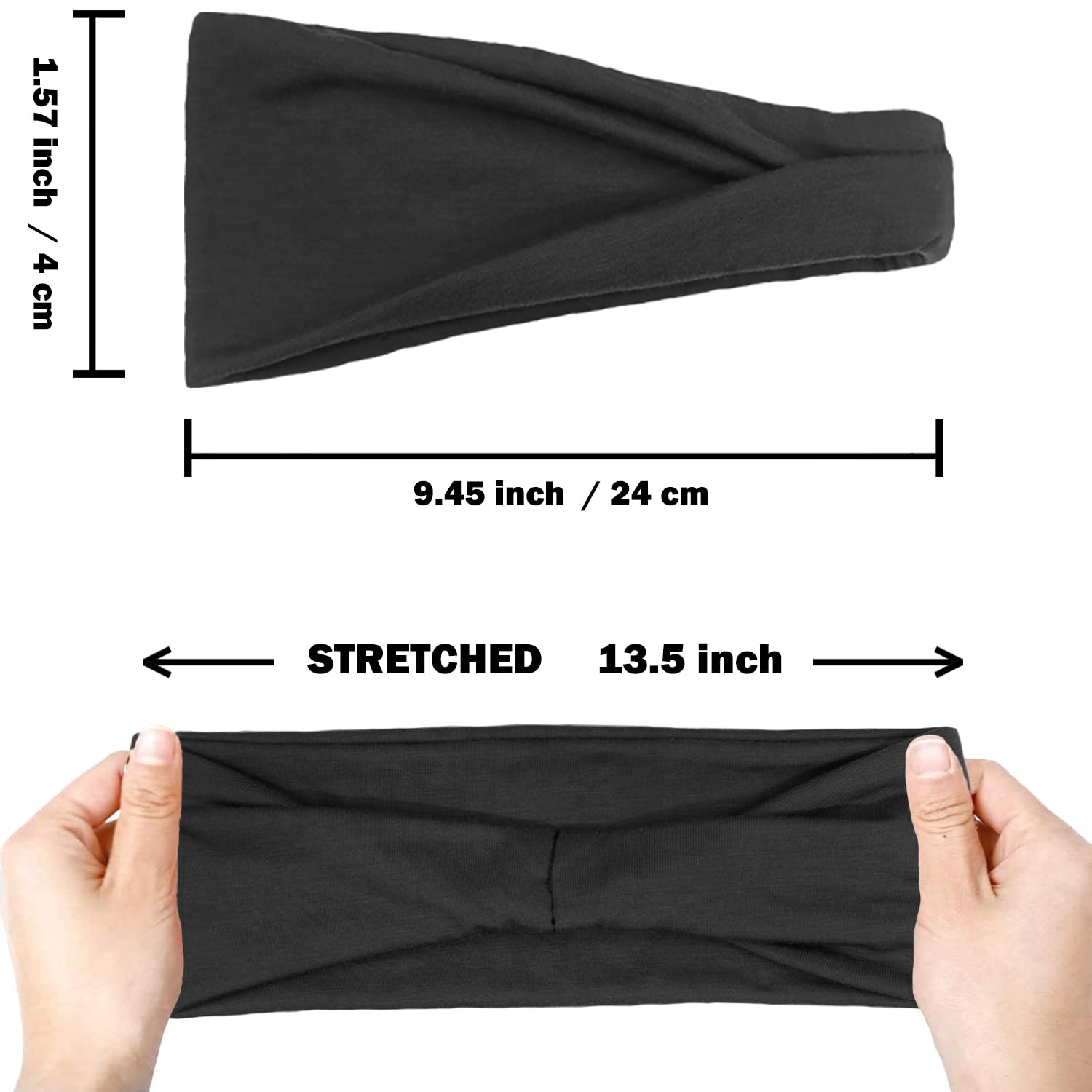 IVARYSS headband next to ruler showing 4-inch width and 9.45-inch length fit