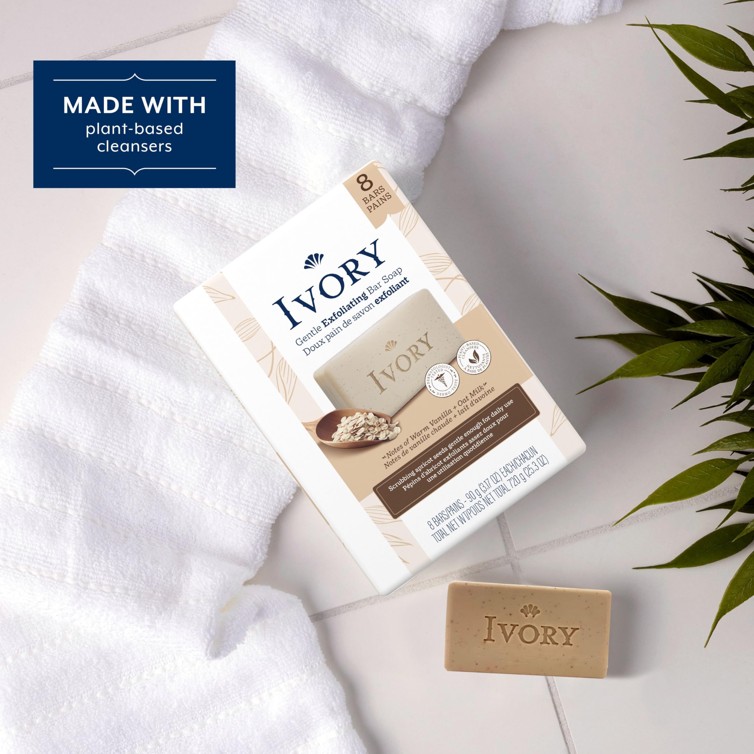 Ivory side label with ingredients list showing plant-based, mild formulation