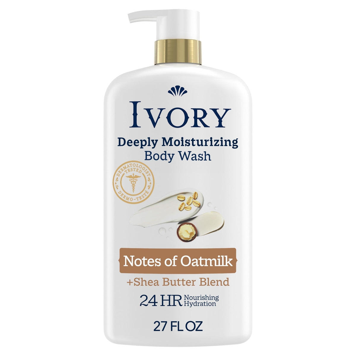 Ivory front bottle showing 27 oz size and moisturizing promise