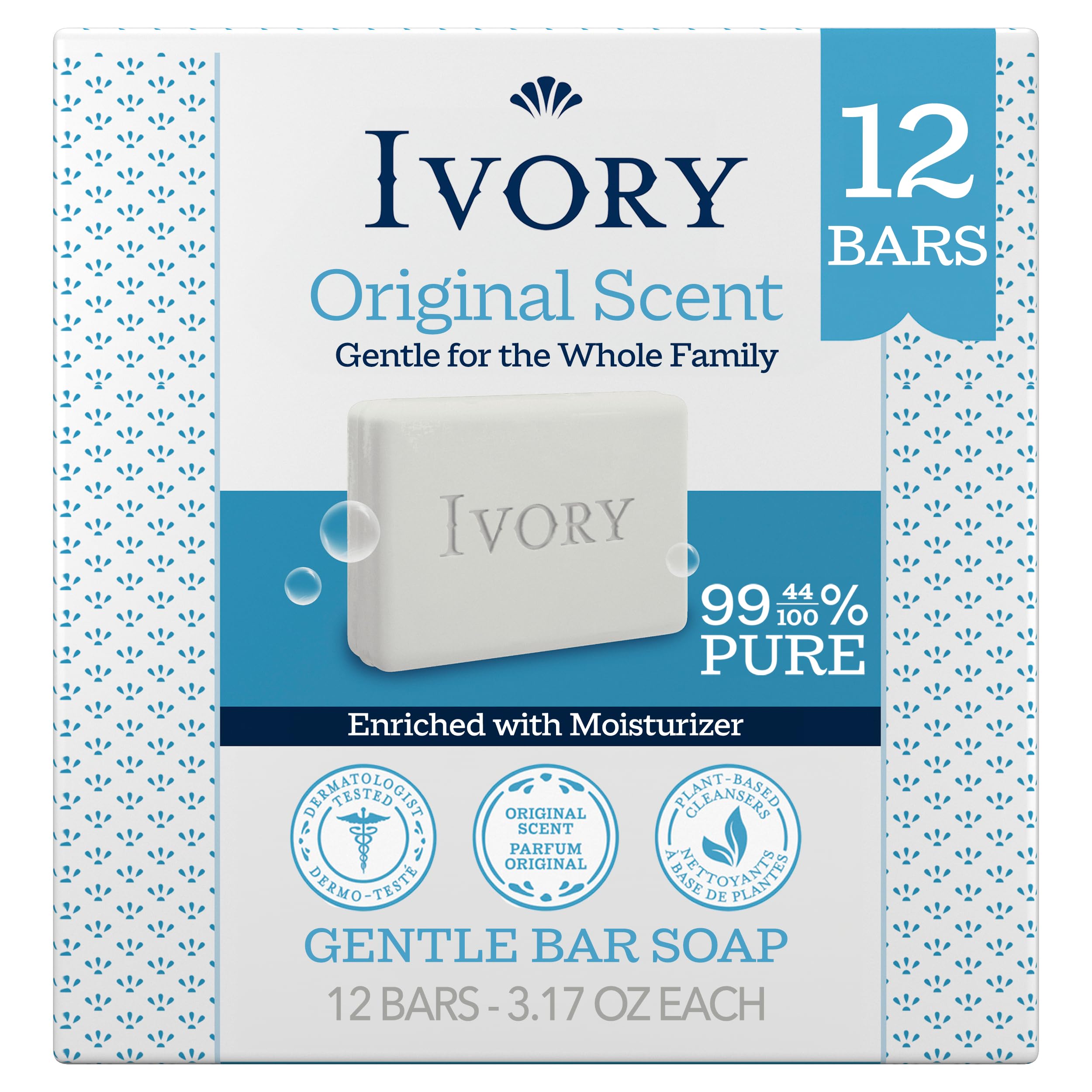 Ivory front packaging showing 12-count and gentle formula benefit