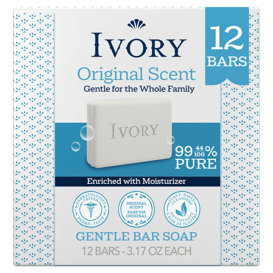 Ivory front packaging showing 12-count and gentle formula benefit