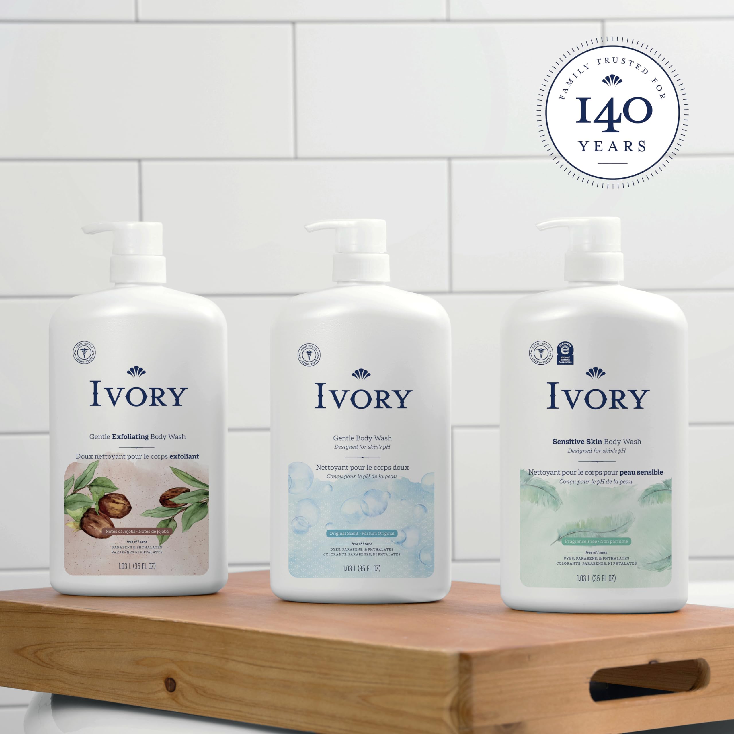 Ivory ingredient label detail emphasizing dermatologist-tested, cleaner formula
