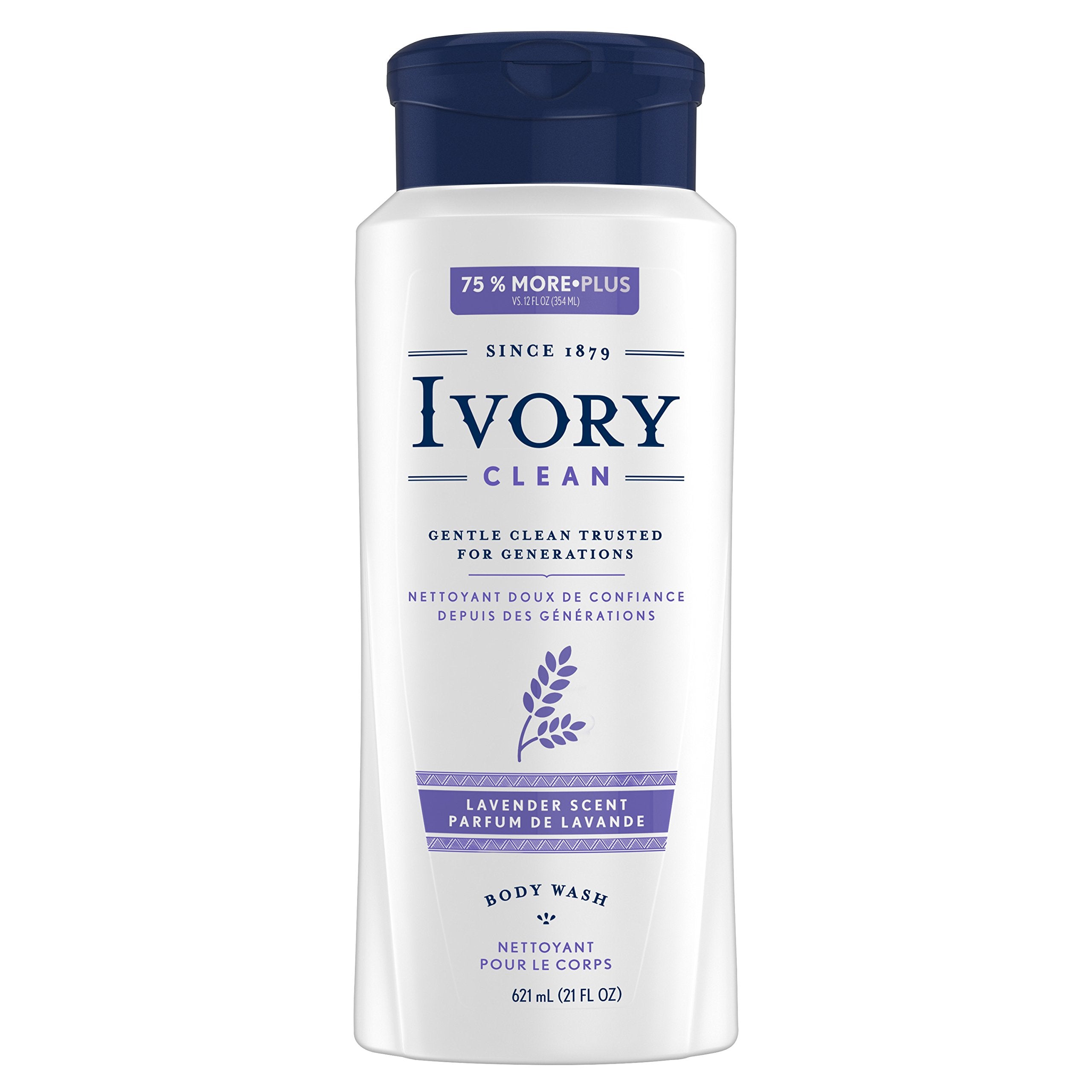 Ivory lavender bottle front view showing calming scent and gentle cleanse