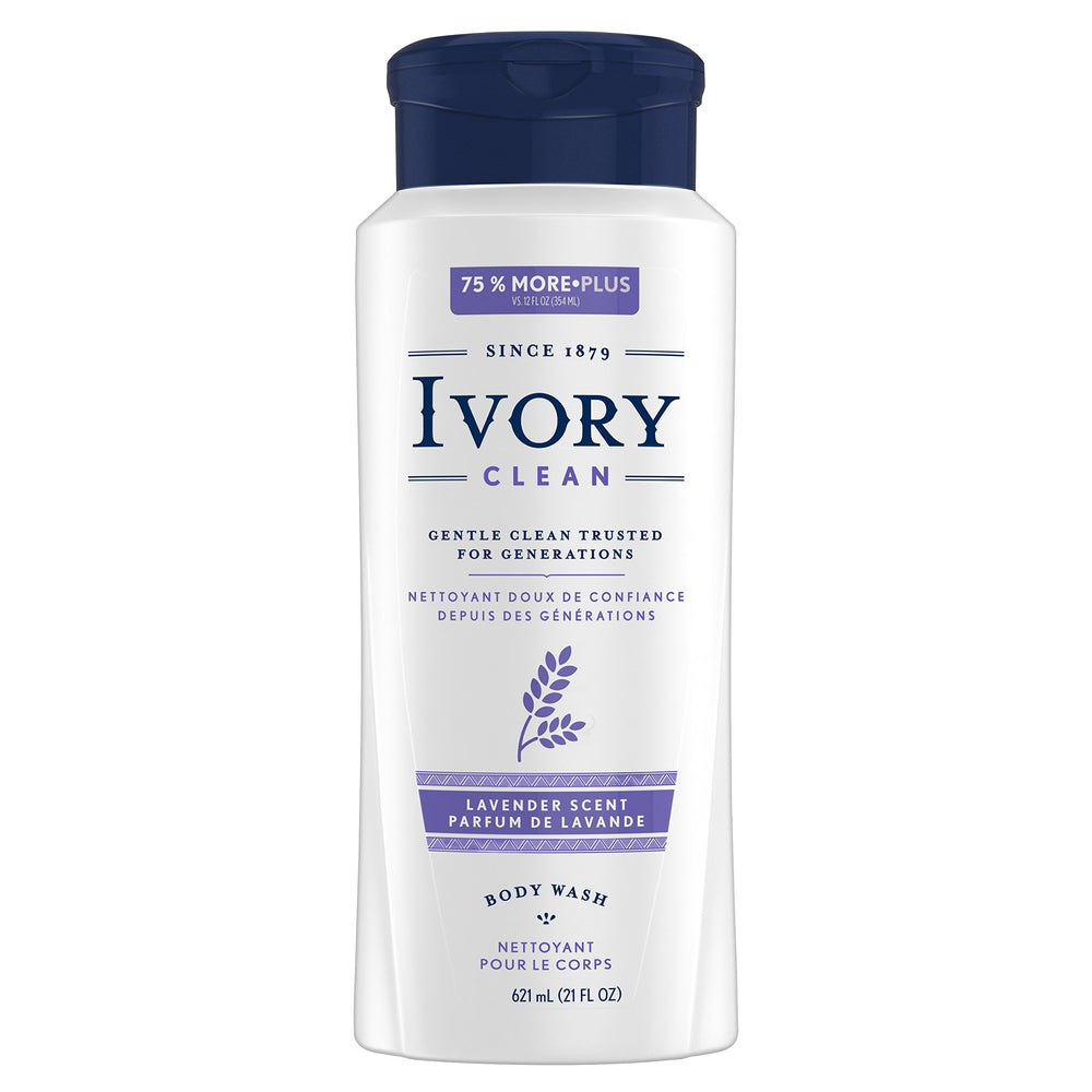 Ivory lavender bottle front view showing calming scent and gentle cleanse