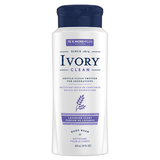 Ivory lavender bottle front view showing calming scent and gentle cleanse
