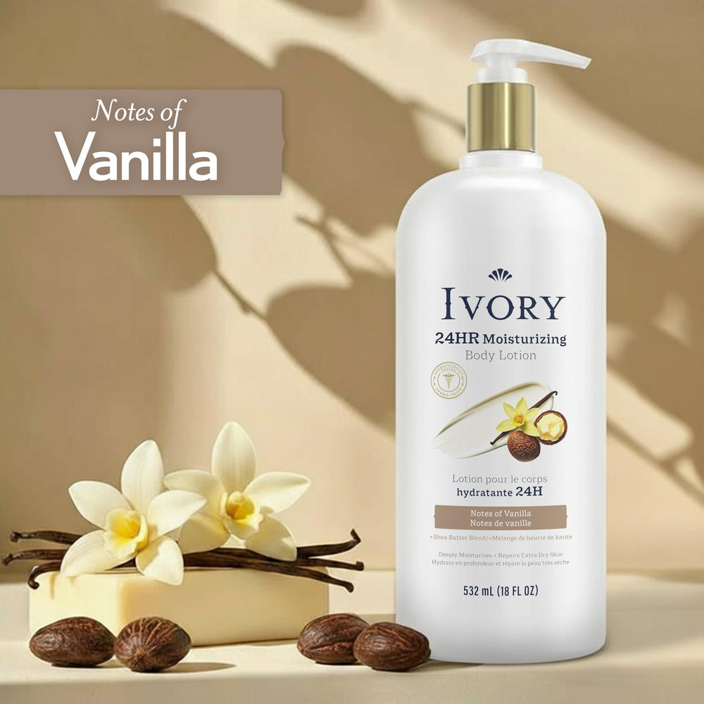 Ivory vanilla and shea focus highlighting soothing fragrance