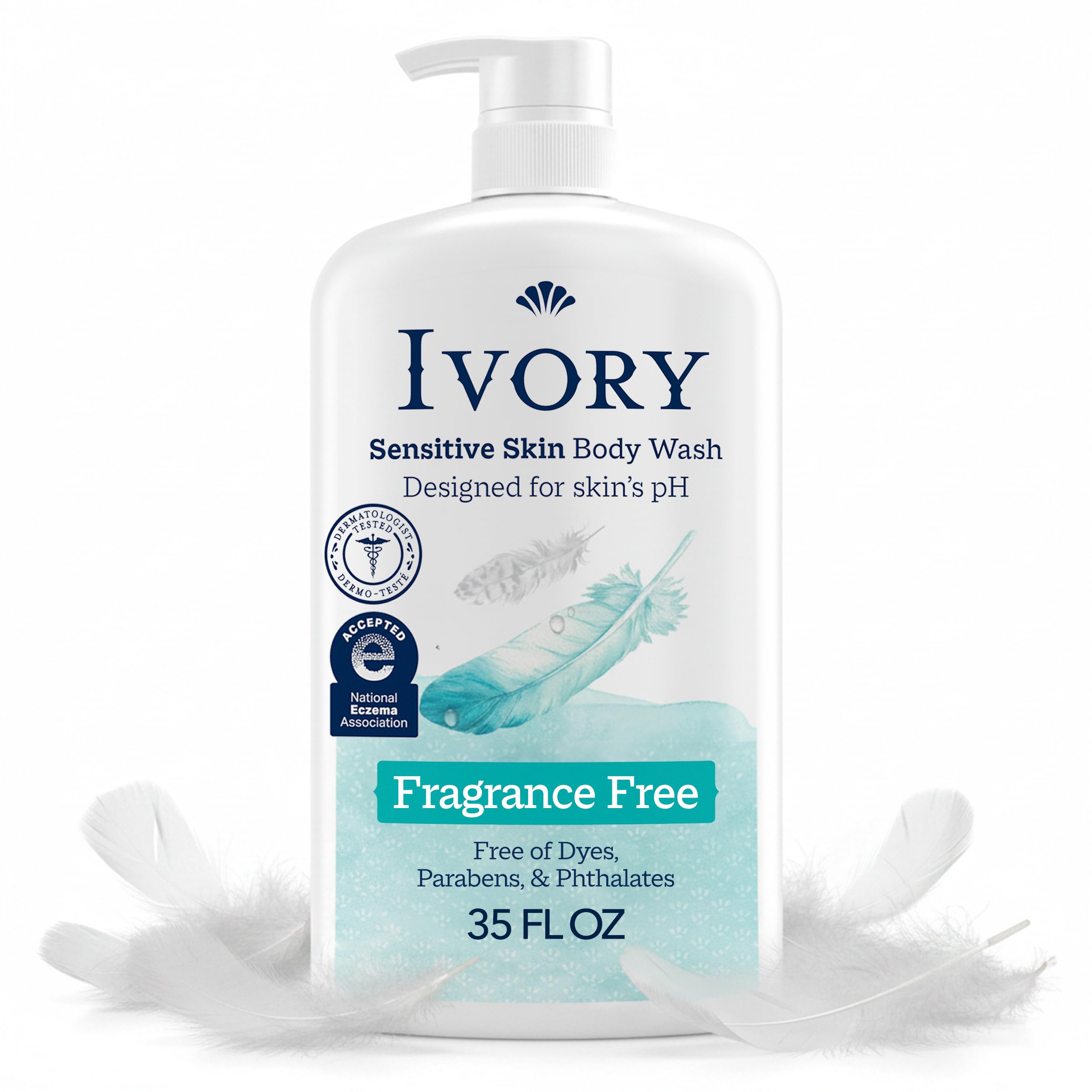 Ivory bottle front packaging showing gentle family-friendly cleanser benefit