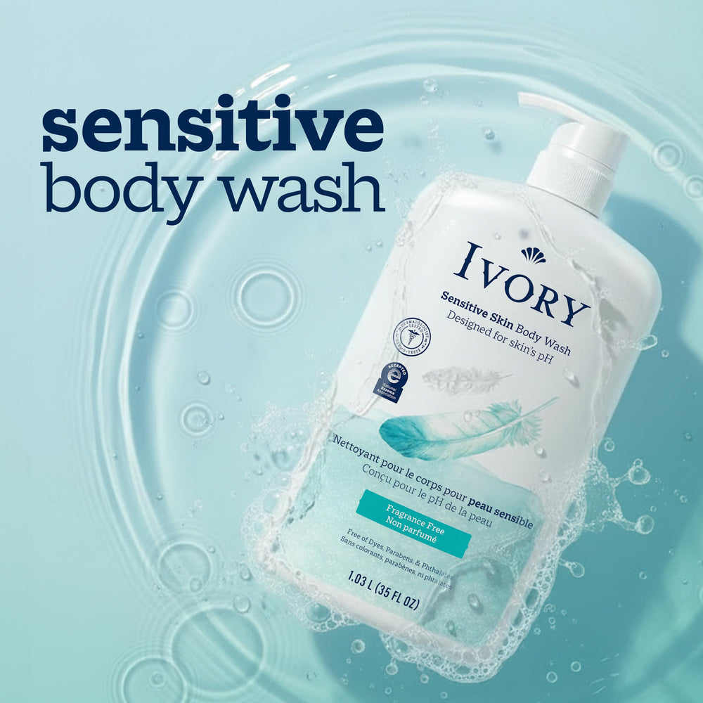 Foamy texture of Ivory Sensitive creating gentle lather for comfortable cleansing benefit