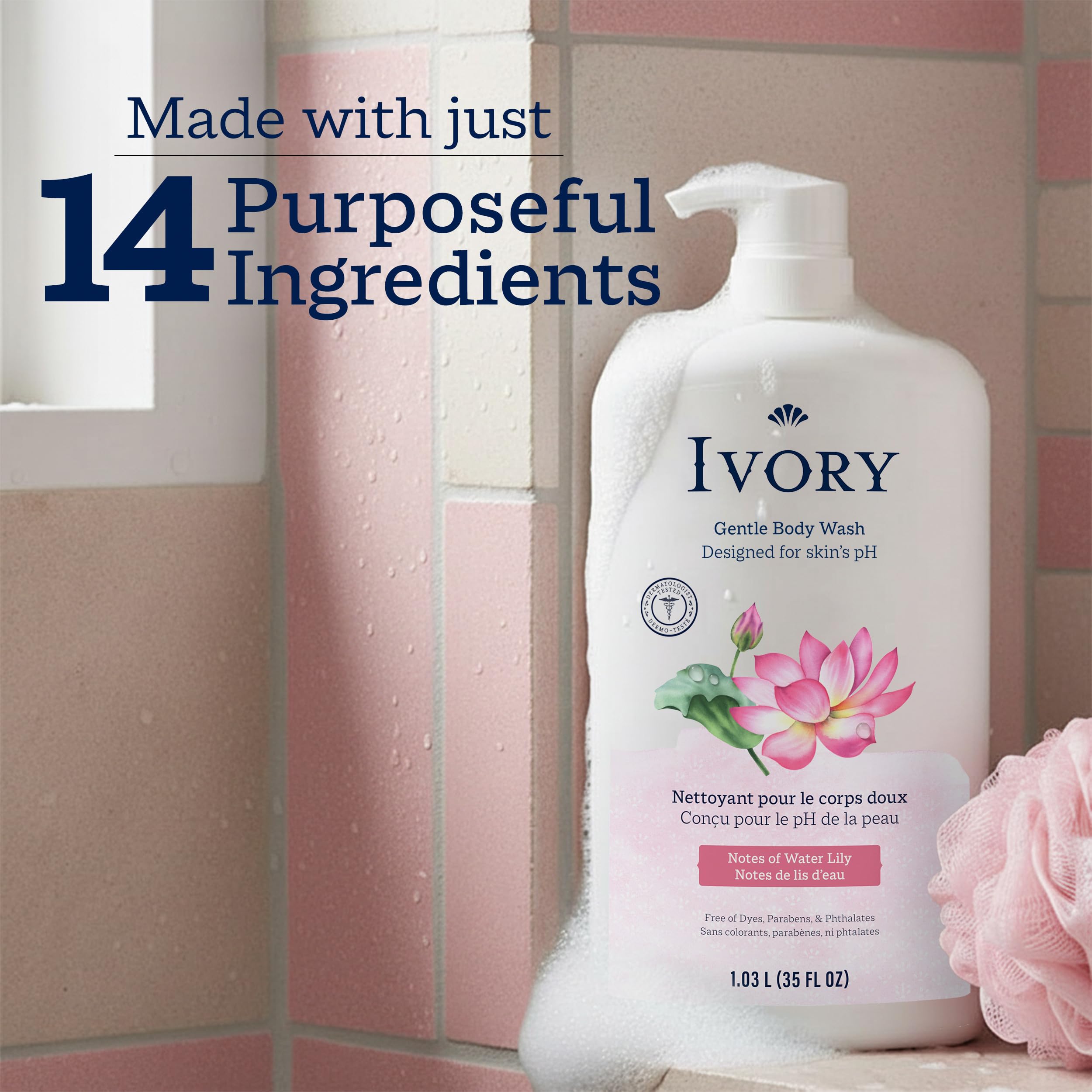 Ivory in-shower lifestyle photo showing gentle cleansing for daily routines