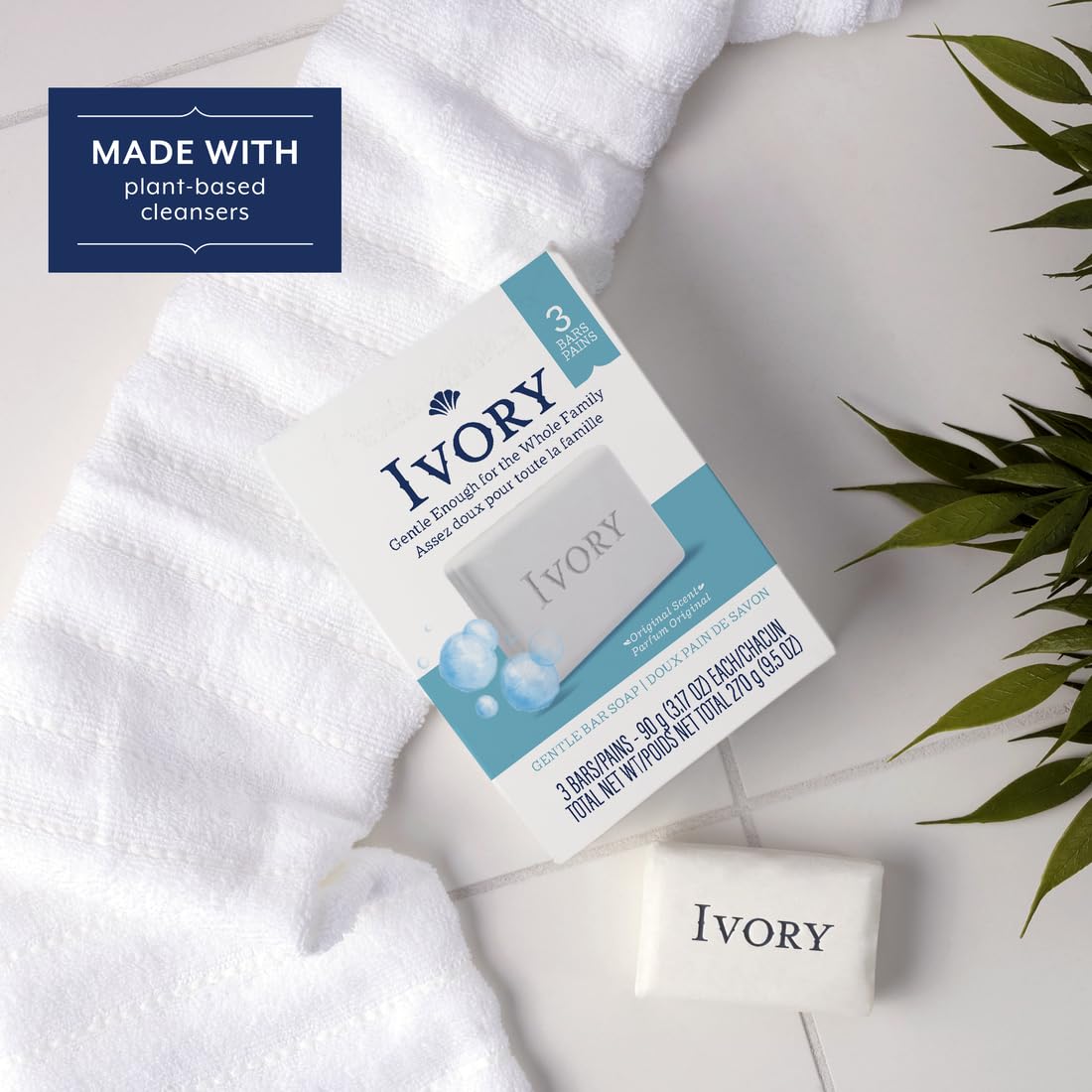 Procter & Gamble Ivory placed on bathroom shelf showing neat storage benefit
