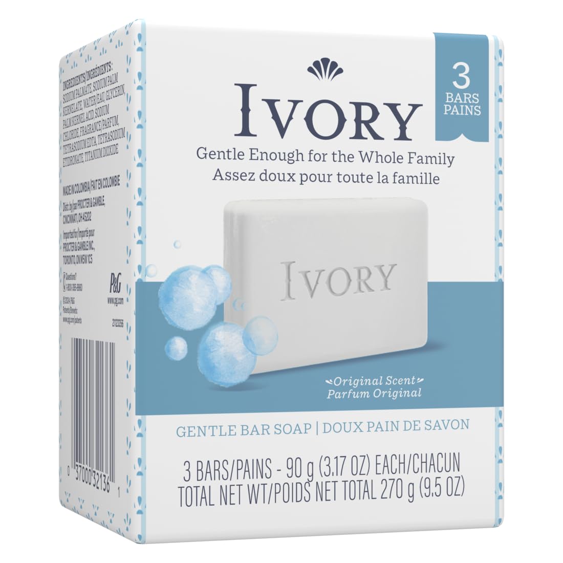 Procter & Gamble Ivory single unwrapped bar demonstrating clean lathering