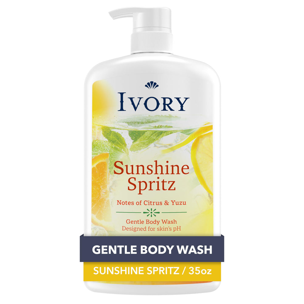 Ivory front bottle showing Sunshine Spritz scent and family-size benefit