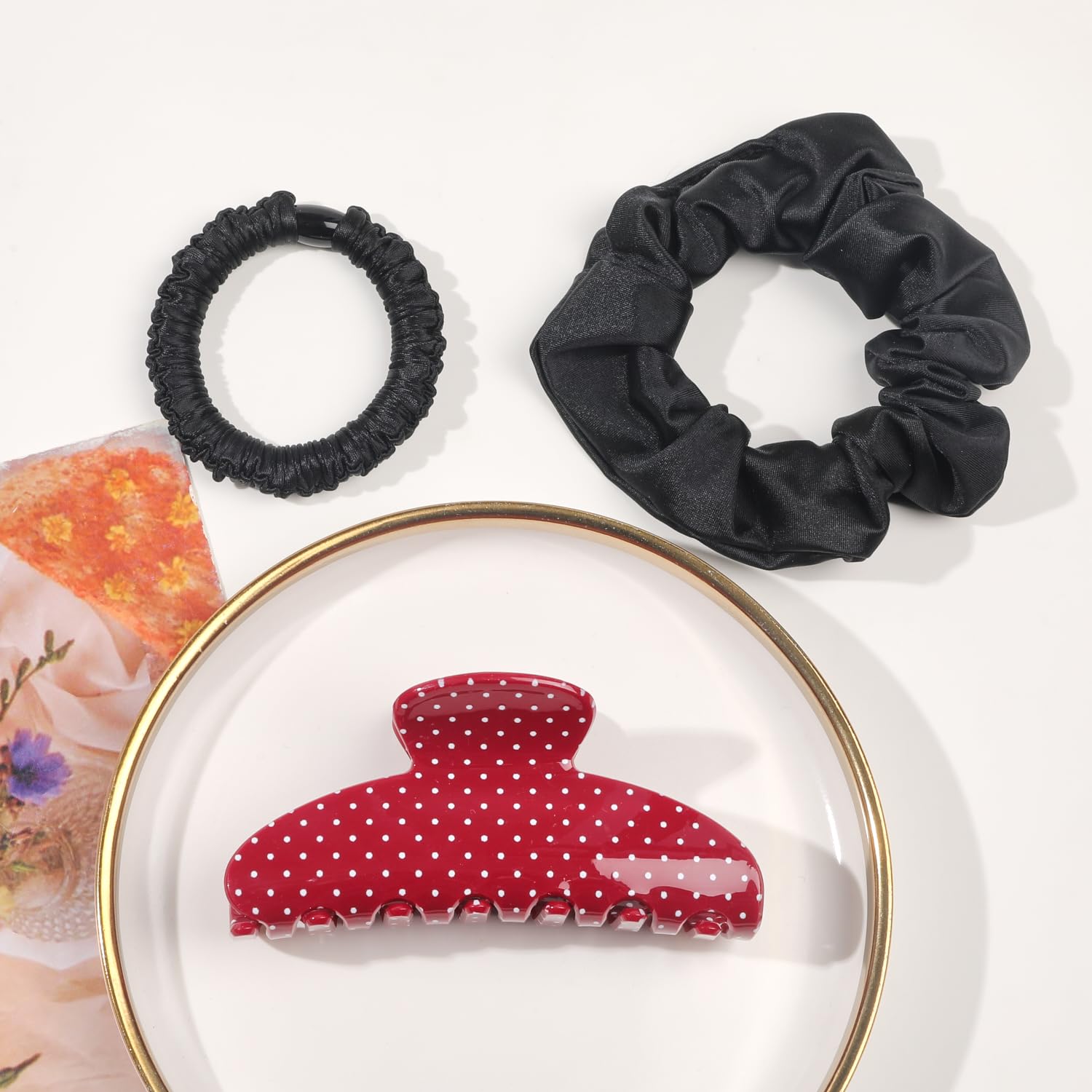 Ivyu two black satin scrunchies included for gentle styling