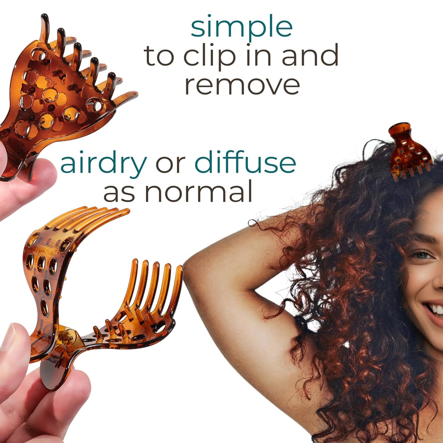 Ivyu clips in curly hair during diffusing for faster drying