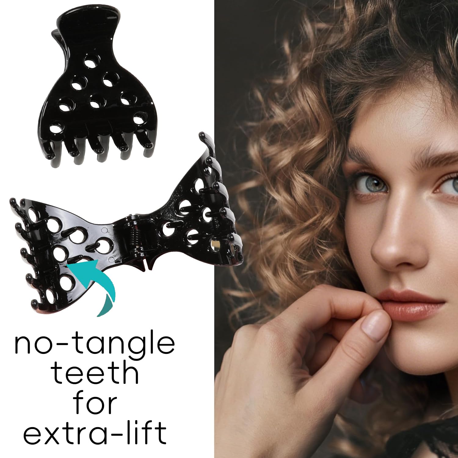 Ivyu clips in use while diffusing curly hair to achieve longer-lasting root volume