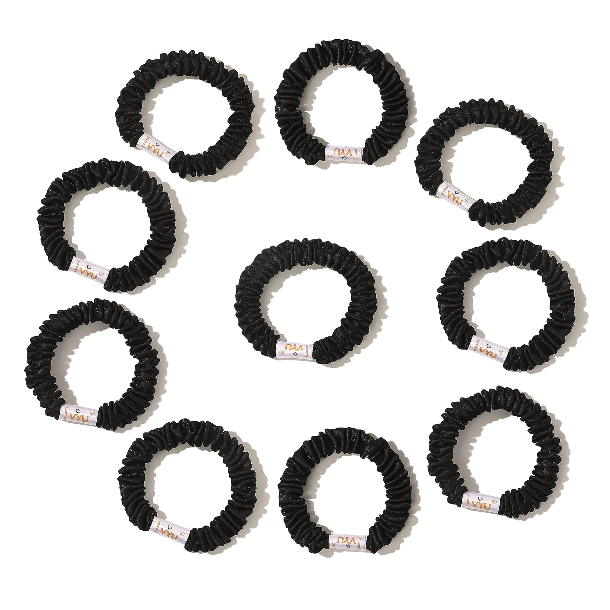 Ivyu front packaging showing black satin scrunchy and tidy presentation benefit: easy selection