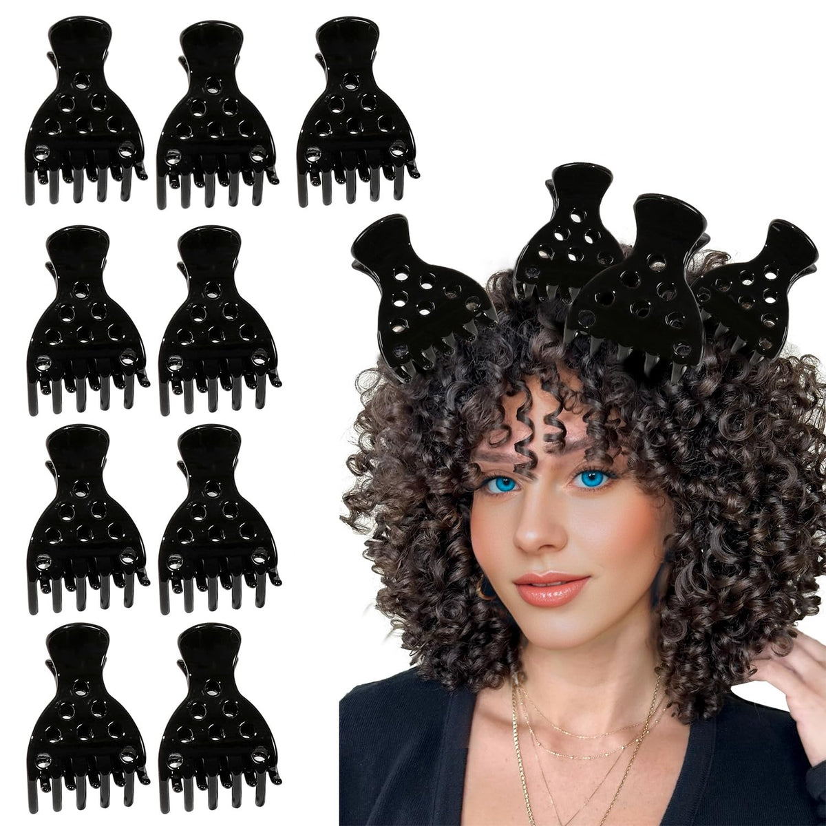 Ivyu front view of ten root volume clips showing compact set and easy storage benefit