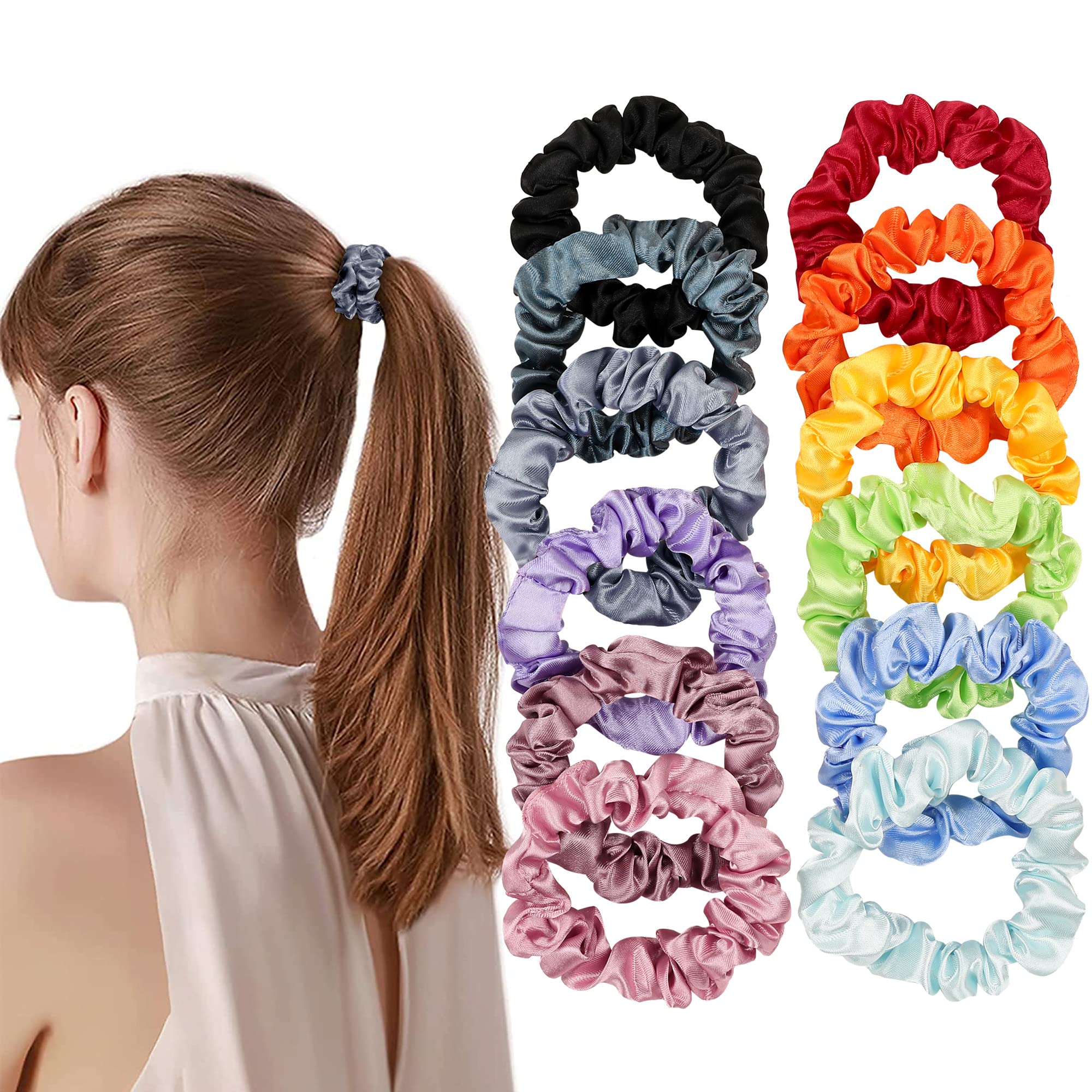 Ivyu front packaging showing 12 black mini satin scrunchies, convenient set