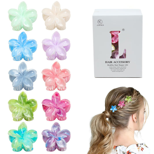 Ivyu front packaging showing ten colorful plumeria clips and gift box, convenient gift