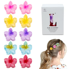 Ivyu front view of ten plumeria clips showing colorful set and portability benefit