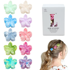 Ivyu front packaging showing ten colorful plumeria clips and gift box, convenient gift