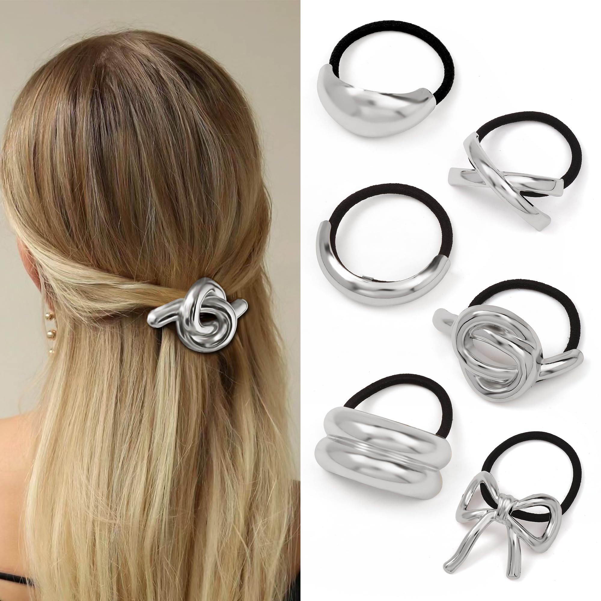 Ivyu front view of six silver metal hair cuffs showing polished finish and packaging benefit