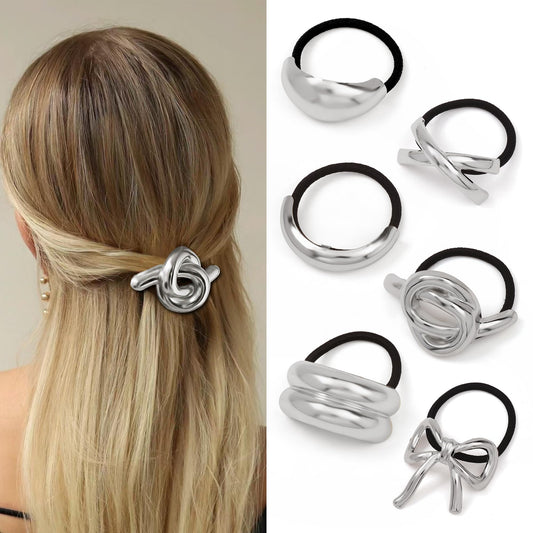 Ivyu front view of six silver metal hair cuffs showing polished finish and packaging benefit