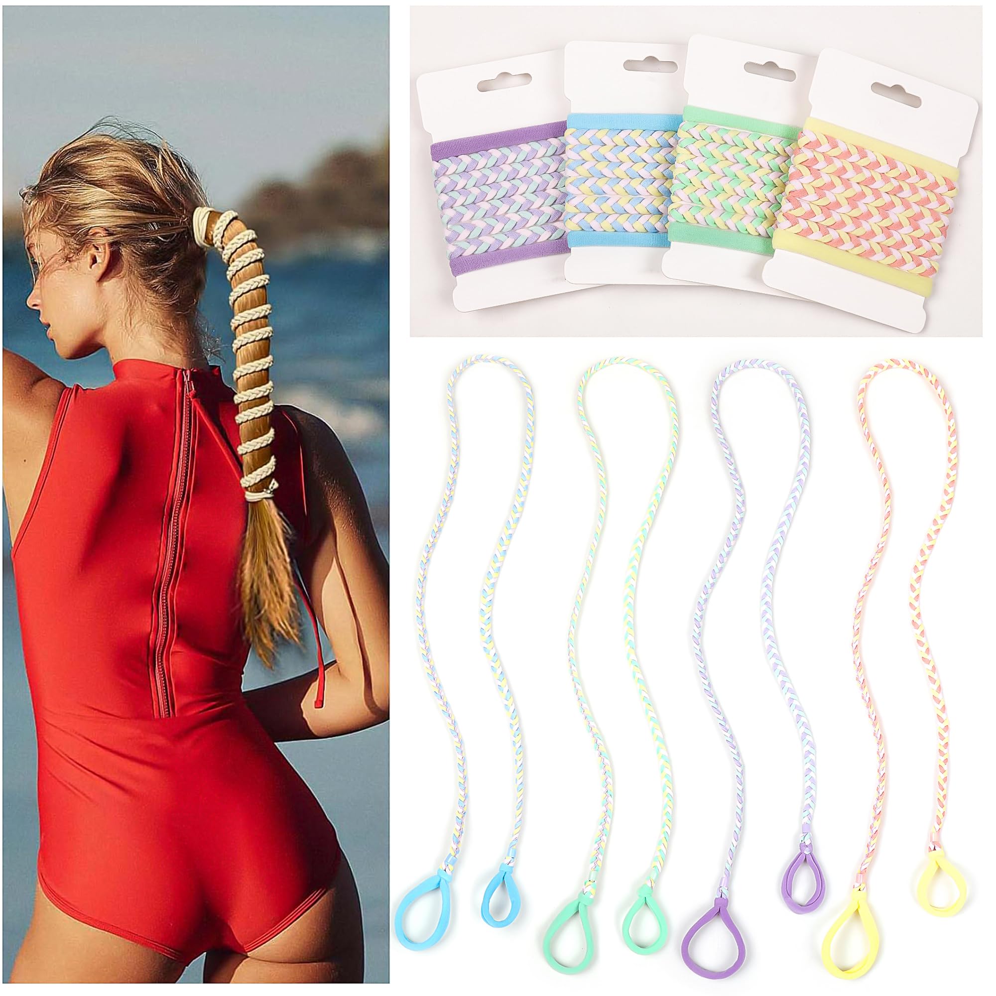 Ivyu front packaging showing four colorful braided hair ties for sports
