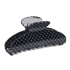 Ivyu front view of black polka dot clip showing elegant finish and strong hold