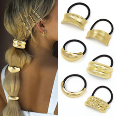 Ivyu gold metal hair ties front view showing polished cuffs and neat finish