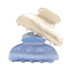 Ivyu front view of blue and ivory clips showing shape and hold