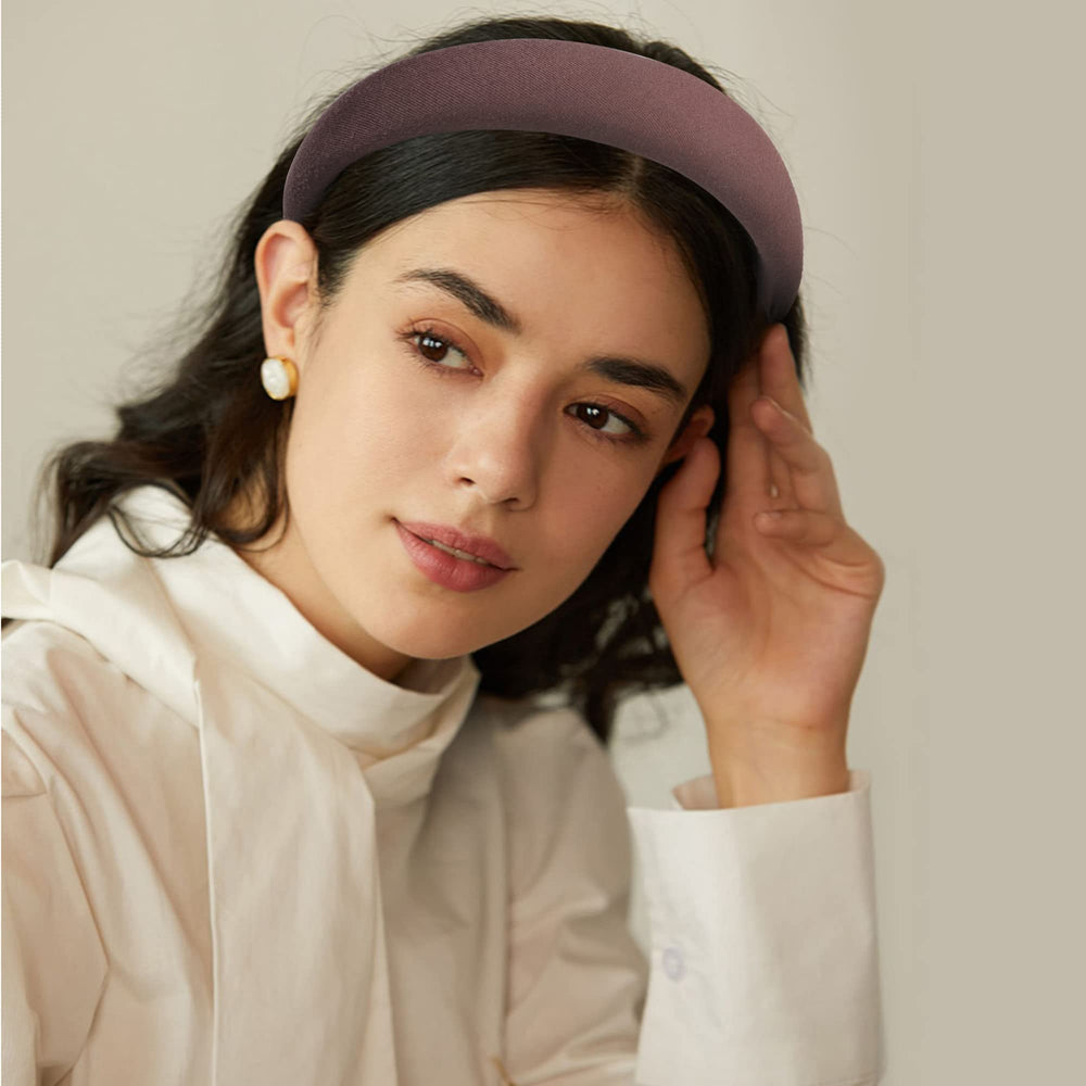 Ivyu model wearing coffee brown headband enhancing a dressy evening outfit