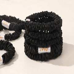 Ivyu multiple scrunchies flatlay showing variety and benefit: versatile styling options